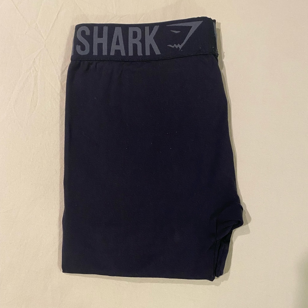 Gymshark Black Leggings with Black Waistband and Grey Letters Size Small